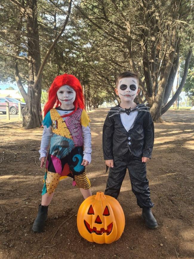 Raph, 5, and Billie, 4, from Lara dressed as Jack and Sally.