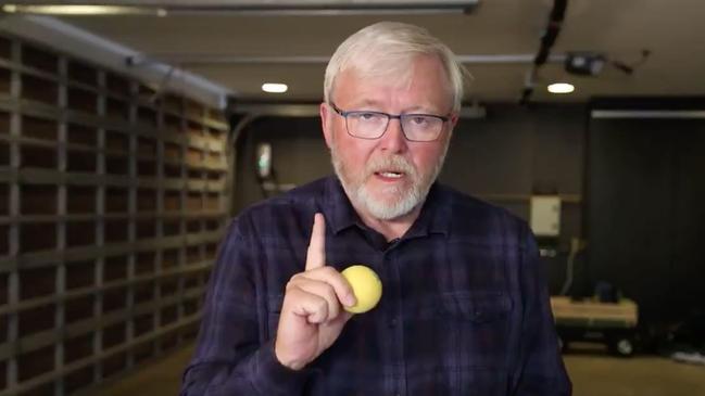 Kevin Rudd playing handball in his garage. Picture: Twitter