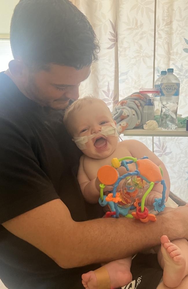 Zachary Ryan with his son, Kalyn (then six months old), when he was hospitalised at the John Hunter Children's Hospital. Picture: Contributed