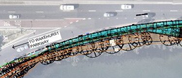 A diagram showing the location of the northern end of new shared pedestrian/cycle bridge across Narrabeen Lagoon. Picture: Northern Beaches Council