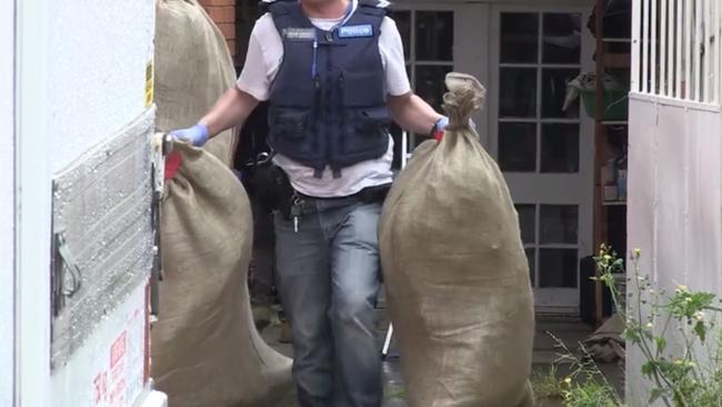 Police remove more than 100 cannabis plants in a drug bust in Melbourne’s north. Picture: Victoria Police