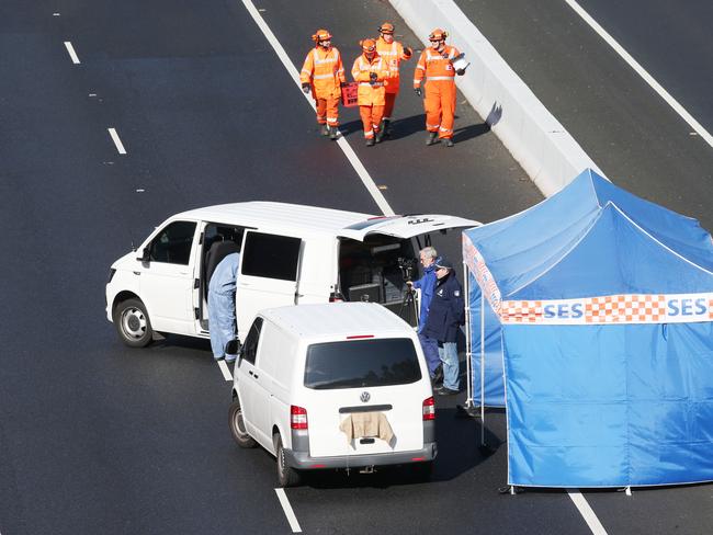 The scene of Paul Virgona’s murder on EastLink. Picture: David Crosling