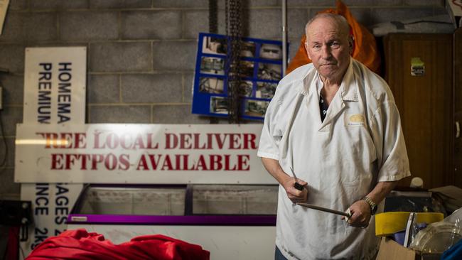 Butcher Philip “Robbo” Robinson at his home in Rosetta after the sentencing of Cheryl Ann Kendall who defrauded over $400,000 from his former business. Picture: Richard Jupe