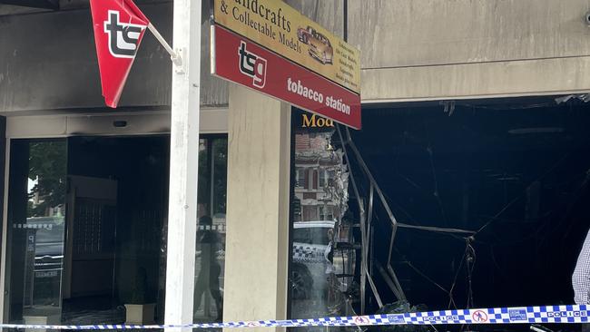 Police remained at the scene after fire broke out at Ballarat Central’s Handcraft and Collectable Models store on Wednesday. Picture: Timothy Cox