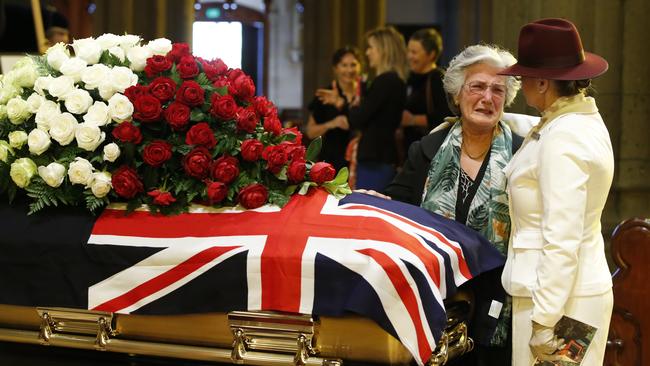 Mourners gather for the state funeral for Sisto Malaspina. Picture: David Caird