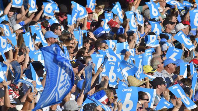 A huge Big Bash League cheers on the Strikers at Adelaide Oval. Picture: AAP Image/David Mariuz