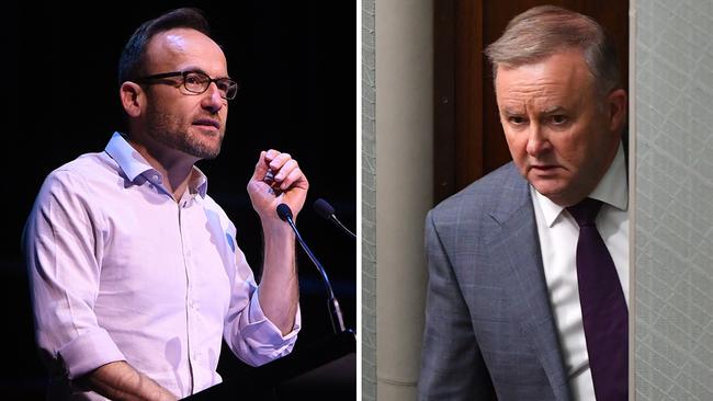 Greens leader Adam Bandt (left) and opposition leader Anthony Albanese.