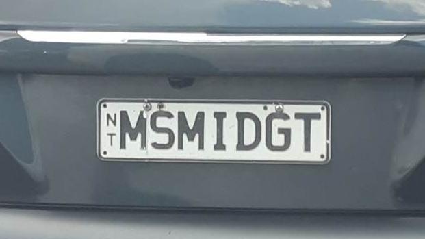 NT funny number plate, MSMIDGT. Picture: NT Number Plates