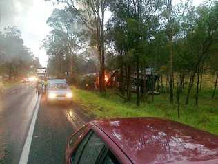 Emergency Services at the scene of a two vwechicle and truck crash on the Warego Highway, Plainlands. Photo contributed