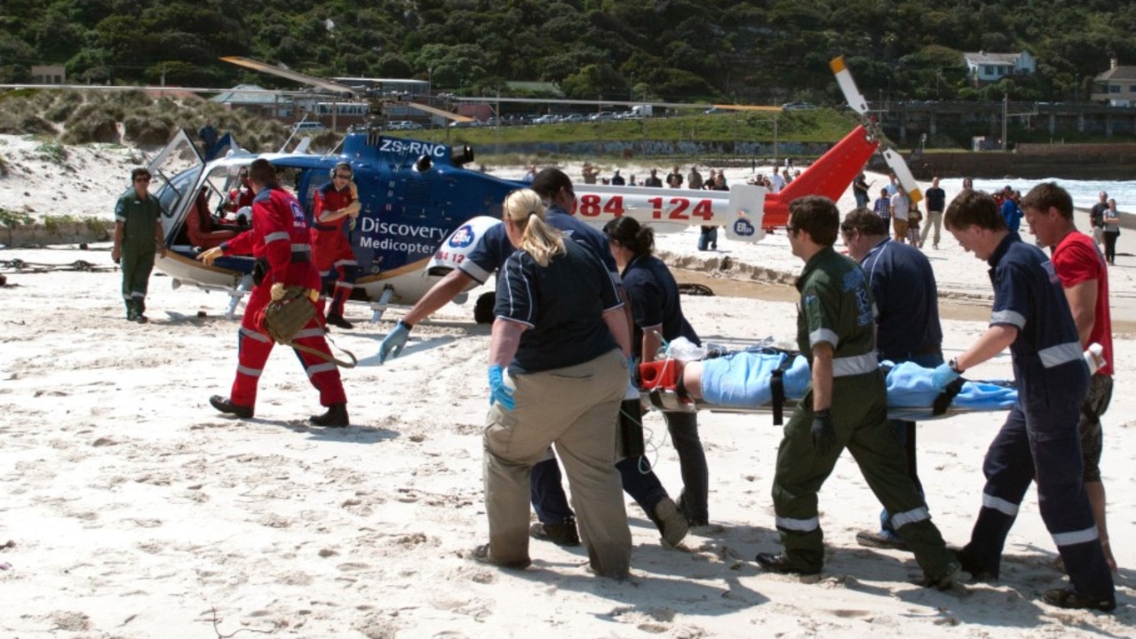 The 43-year-old man was soon airlifted to hospital where his leg was amputated. Picture: Caters News Agency