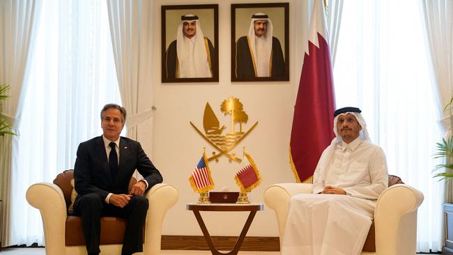 US Secretary of State Antony Blinken with Qatar's Prime Minister and Foreign Affairs Minister Sheikh Mohammed bin Abdulrahman bin Jassim al-Thani in Doha last month. Picture: AFP