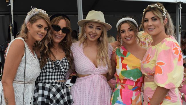 Maddy, Leigh, Tabitha, Whitney and Krystal at the Rockhampton Jaguar Land Rover Pop-Up Polo on June 3, 2023. Picture: Aden Stokes