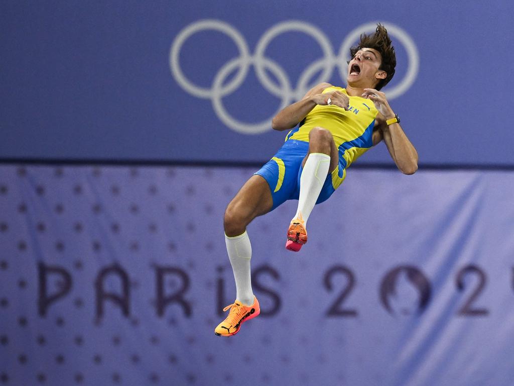 Armand Duplantis leaps to a world record. Picture: Ben Stansall / AFP