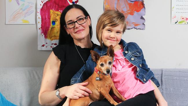 Lara Boyd with daughter Emberly, 5, and dog Hannah. Picture: Aaron Francis