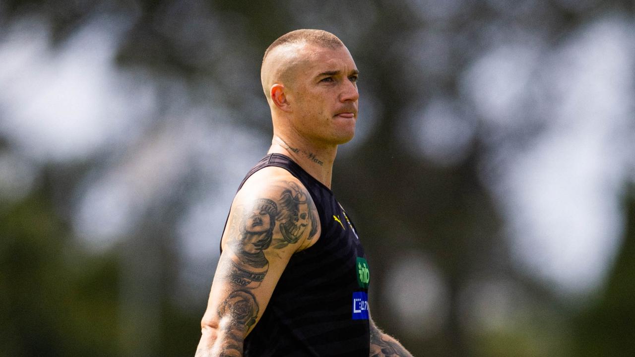 Dustin Martin rejoined Richmond training at Wonthaggi on Thursday after needing stitches following a knock to the head on Wednesday. Picture: Richmond FC