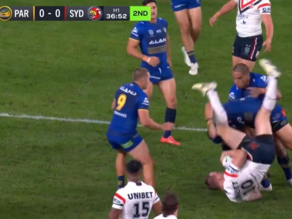 Kelma Tuilagi has copped a hefty ban for this ugly challenge. Picture: Fox League