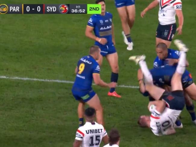 Kelma Tuilagi has copped a hefty ban for this ugly challenge. Picture: Fox League