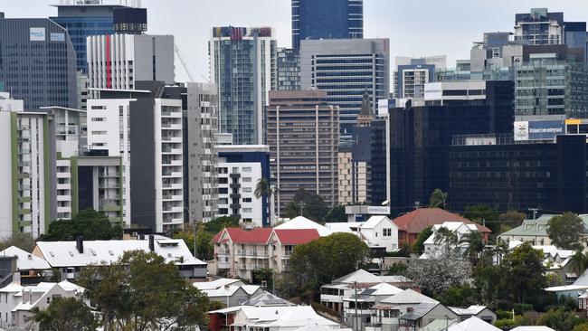 The suburbs of Paddington and Petrie Terrace are seen with the Brisbane CBD skyline in the background in Brisbane, Thursday, August 29, 2019. (AAP Image/Darren England) NO ARCHIVING