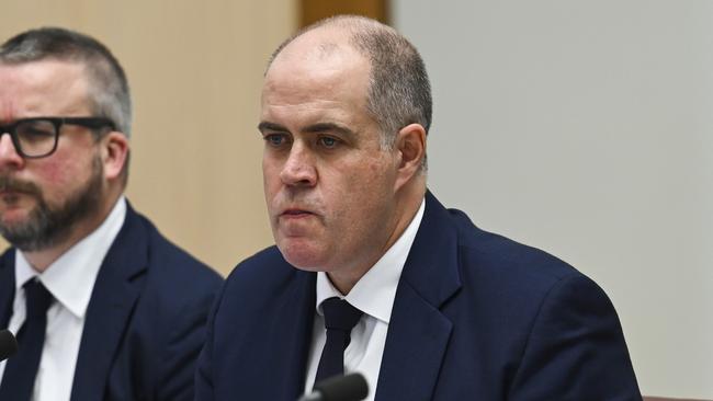 ABC news director Justin Stevens and managing director David Anderson have fronted a Senate estimates hearing. Picture: NCA NewsWire / Martin Ollman