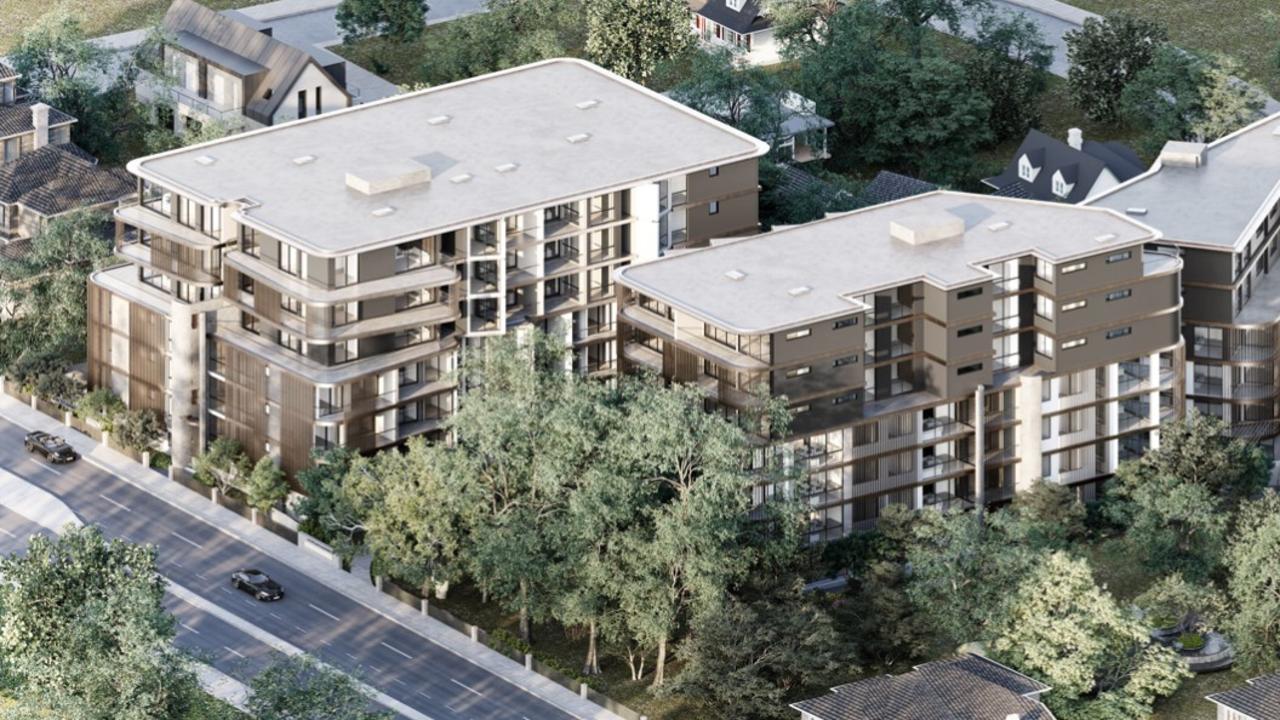 An artist's impression of apartment blocks, part of proposed $67 million redevelopment at Frenchs Forest, opposite Northern Beaches Hospital. Picture: Supplied
