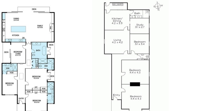 The incredible transformation of the floorplan — the home went from three to four bedrooms and one to four bathrooms.