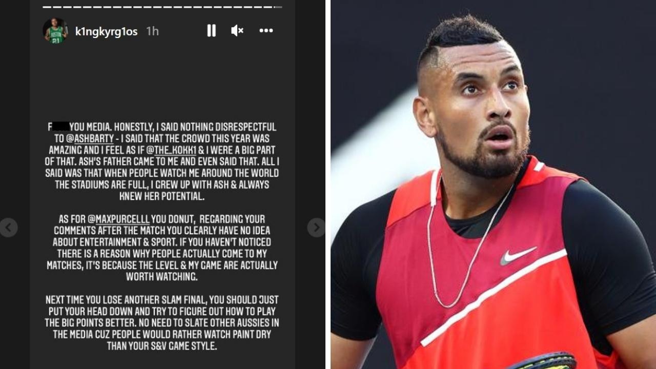 Nick Kyrgios posted an angry message on Instagram. Photo: Getty, Instagram, @K1ngKyrg1os.