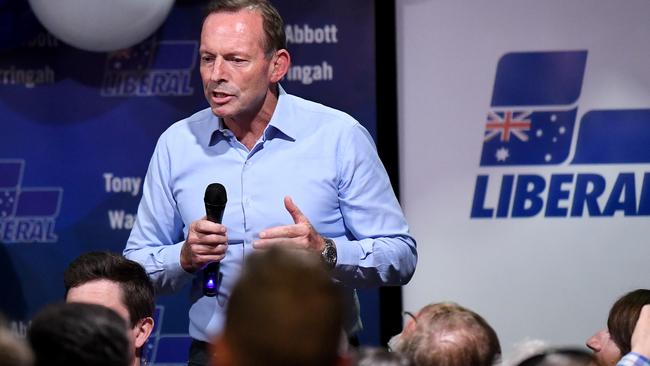 Former Prime Minister and Warringah Liberal candidate Tony Abbott concedes defeat at Manly Leagues Club in Brookvale, Sydney, Saturday, 18 May, 2019. (AAP Image/Bianca De Marchi)