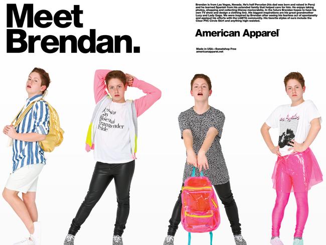 Change ... Brendan Jordan was featured in a recent American Apparel campaign for his “efforts with the LGBTQ community”. Picture: American Apparel.