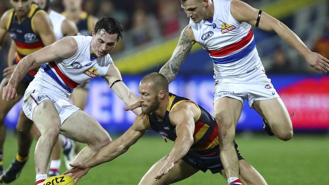 GREAT SCOTT: Crows veteran Scott Thompson struggled in his return game against the Western Bulldogs. Picture: Sarah Reed.