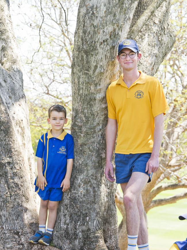 Prep student Bill Johansen and senior student Campbell Snow. Toowoomba Grammar School's anti bullying program.