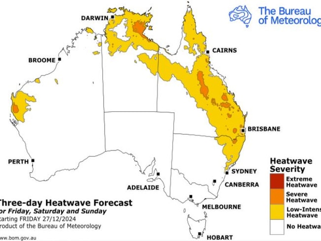 Heatwave conditions forecast from Friday for South East Queensland. Picture: BOM