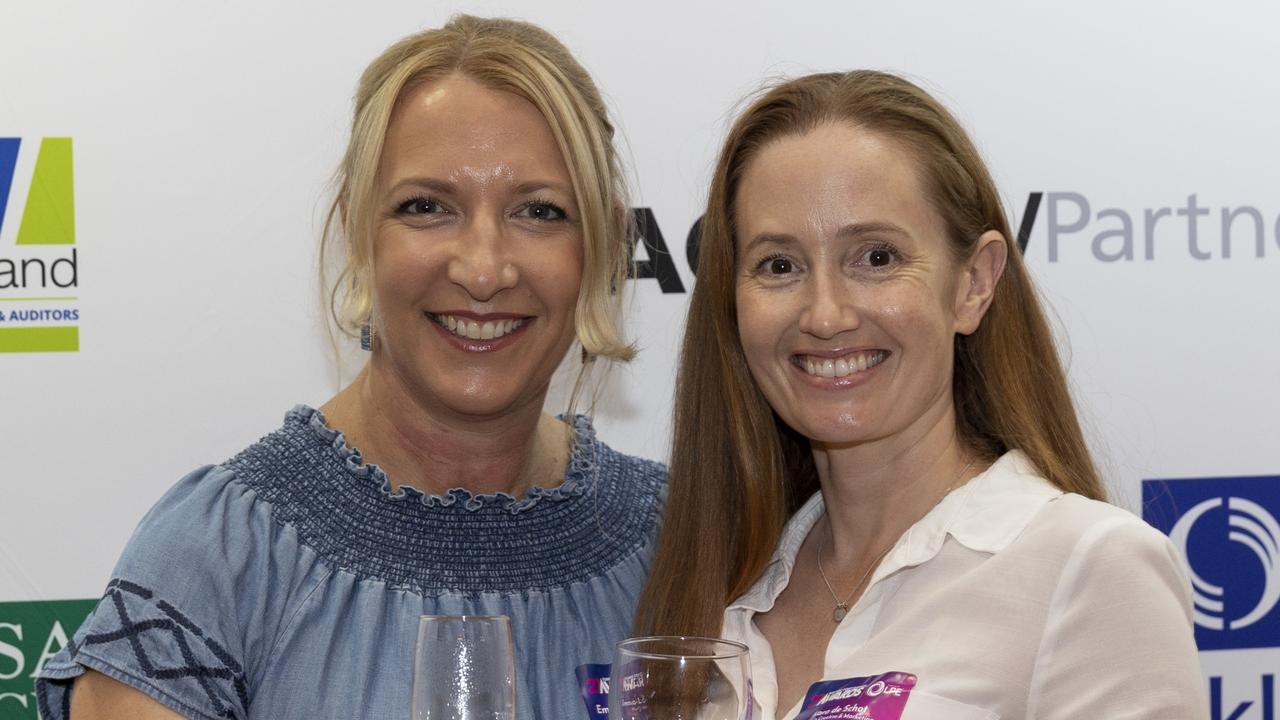 Finalists Emma-Louise Gibbons from Huds &amp; Toke &amp; Kara de Schot from Pizel Co Creative. About 160 people attended the Sunshine Coast Business Awards finalist event at Noosa Springs Golf &amp; Spa Resort, Noosa Heads, on October 21. Picture: Barry Alsop