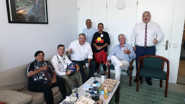 Simeon ‘The Aussie Cossack’ Boikov, right, was among a group of protesters rogue MP Craig Kelly, third from left, signed into his parliamentary office in Parliament House On February 8. Picture: NCA Newswire/Gary Ramage