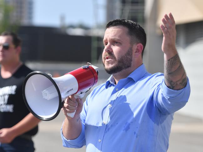 Crime Rally outside Qld Country Bank Stadium Townsville, where the Premier is holding a community cabinet meeting. Federal Member Phillip Thompson.
