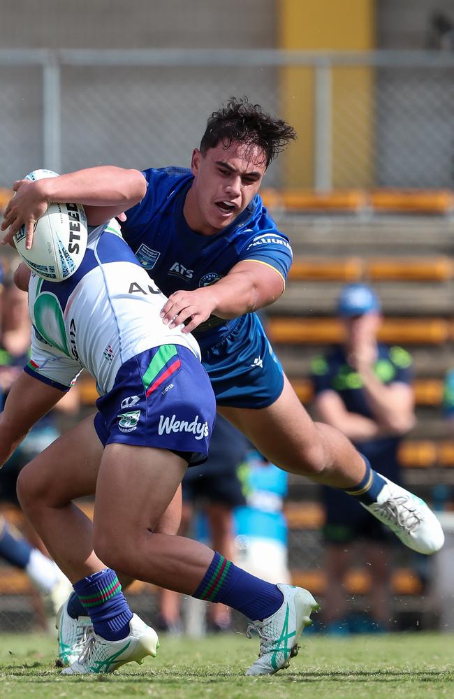 Ryda Talagi playing defence for Parramatta.