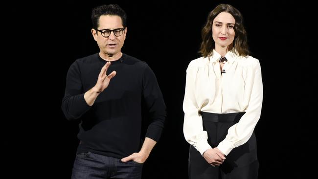 Little Voice collaborators J.J. Abrams and Sara Bareilles at an Apple event last year. Picture: Getty Images