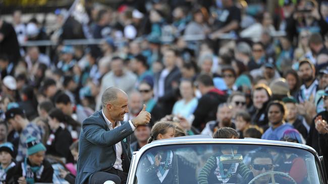 Warren Tredrea salutes the Port fans after being inducted into the AFL Hall of Fame.