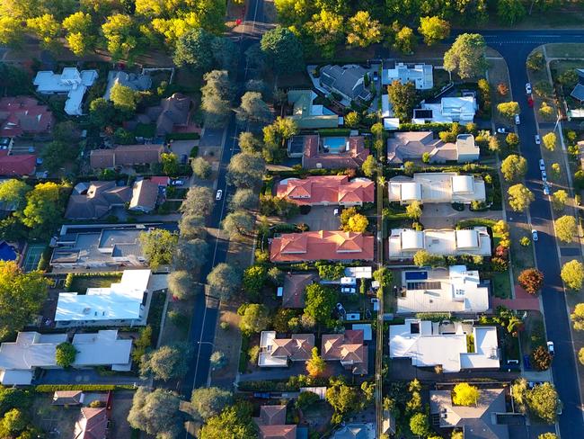 Aerial view of a typical Australian suburb; housing overhead generic