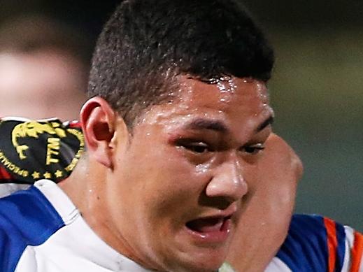 SYDNEY, AUSTRALIA - AUGUST 28: Rams Henry Taefu (right) is tackled by Vikings Jordan Smiler during the round two National Rugby Championship match between the Greater Sydney Rams and the Canberra Vikings at Pirtek Stadium on August 28, 2014 in Sydney, Australia. (Photo by Daniel Munoz/Getty Images)