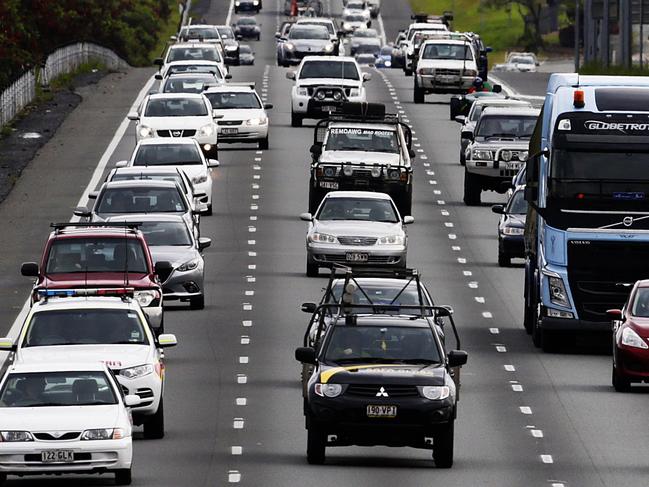 Southbond Traffic on the Bruce Highway at 7am Monday, the first day of railway services being closed to the Sunshine Coaste. Photo Lachie Millard