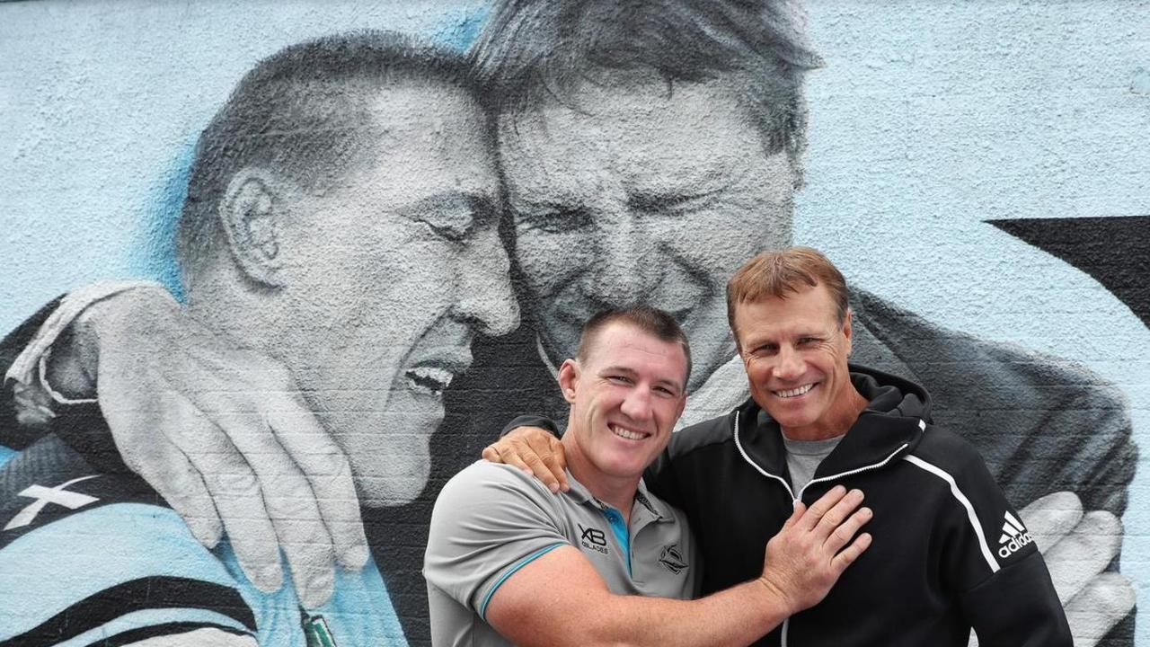 Sharks fans can buy a brick from the popular mural depicting Paul Gallen and Andrew Ettingshausen.