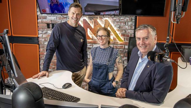 Luke Darcy and Eddie McGuire on the set. Picture: Tim Carrafa