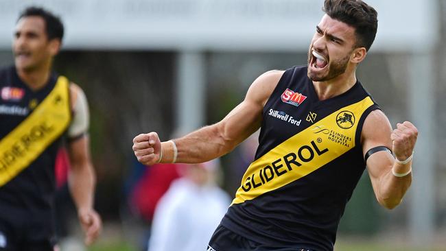 Amato celebrates a goal for Glenelg.Picture: Tom Huntley