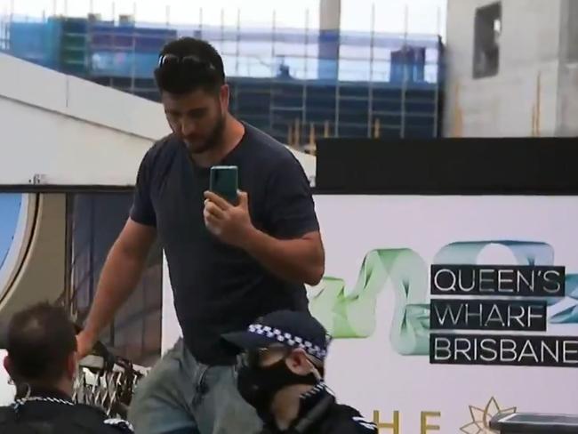 A protester without a mask in Brisbane's CBD. Picture: Nine News Queensland