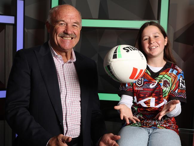 11 year-old interviewer Sophie Fraser with Wally Lewis, Bowen Hills. Picture: Liam Kidston