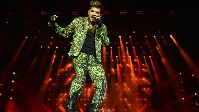 Queen and Adam Lambert perform at Fire Fight Australia. Picture: AFP