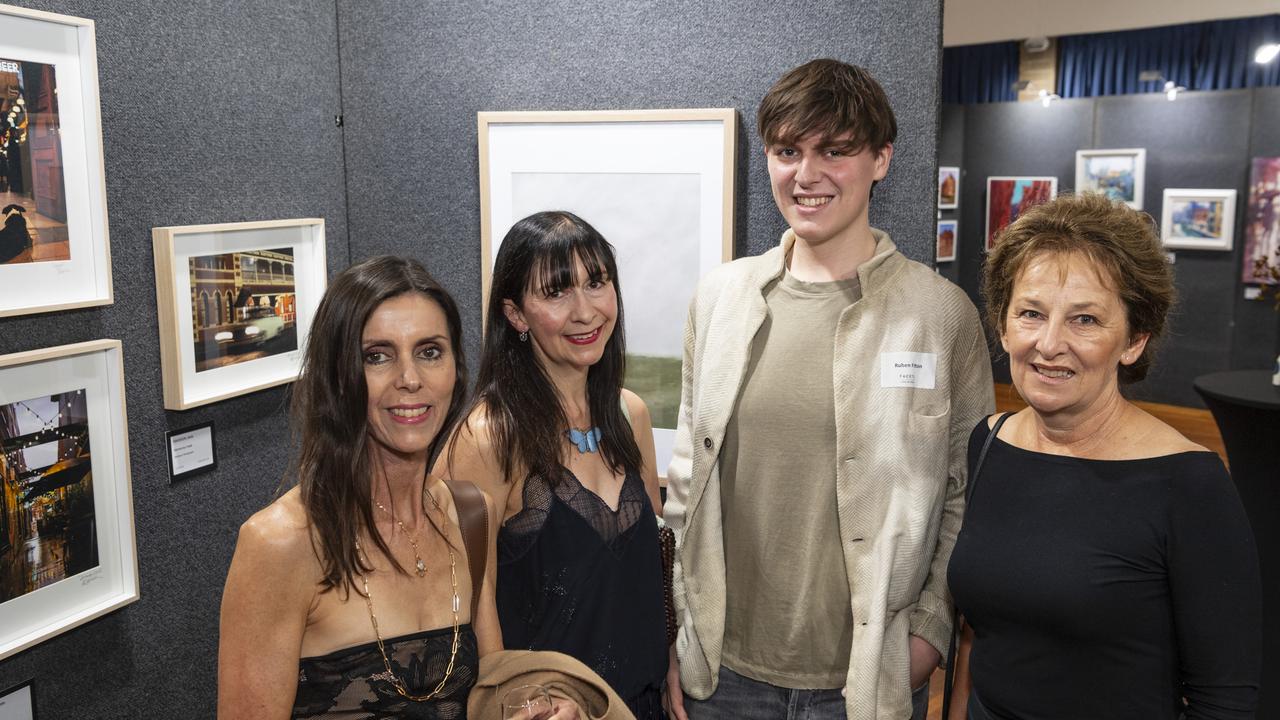 At Fairholme Open Art Prize FACETS exhibition opening are (from left) Lucy Osborn, Sonia Fitton, Ruben Fitton and Pam Brown, Friday, May 10, 2024. Picture: Kevin Farmer