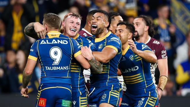 The win over Manly sees Parramatta leap frog them on the ladder, entering the top eight for the first time in 2023. Picture: NRL Imagery.