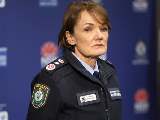 SYDNEY, AUSTRALIA - NewsWire Photos JUNE 13, 2024: Police Commissioner Karen Webb pictured addressing the media after two police officers were charged with the assault of a 92-year-old man during an incident in south-west Sydney earlier this year.Picture: NewsWire / Damian Shaw