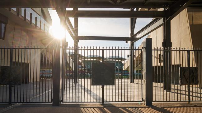 The padlocked Victor Richardson Gates at Adelaide Oval. Picture: Matt Loxton